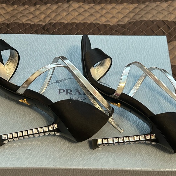 Prada Black Satin Heels with Crystal Embellished Heel size 37 - Picture 3 of 8